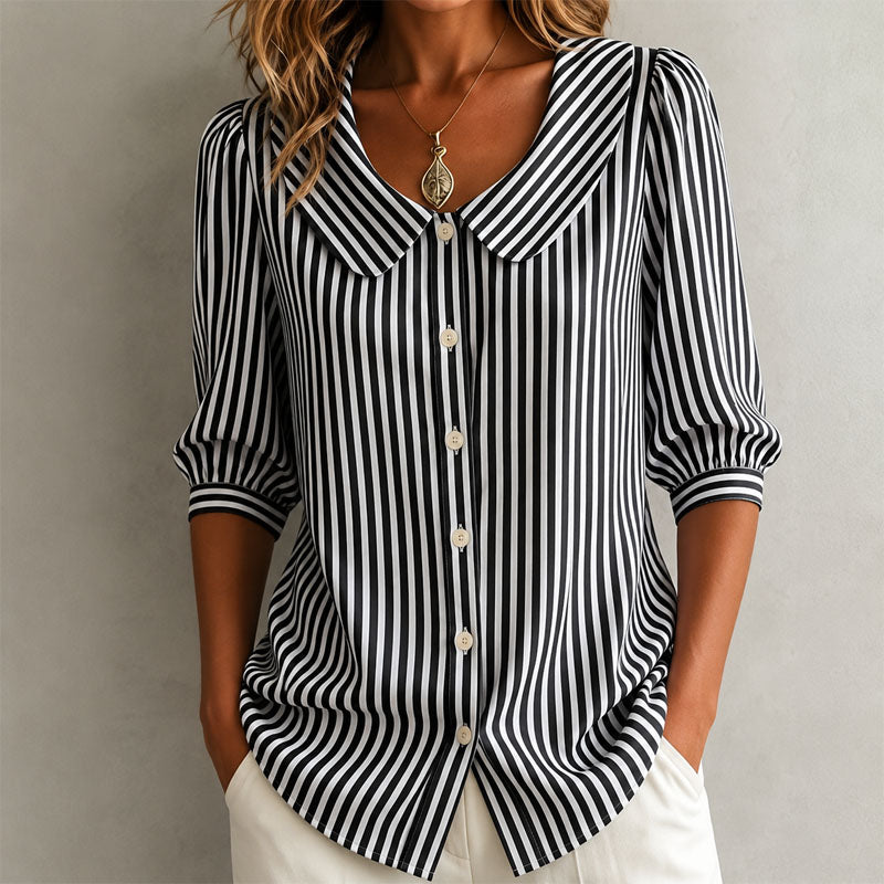 Emelia - Women's Striped Peter Pan Collar Blouse