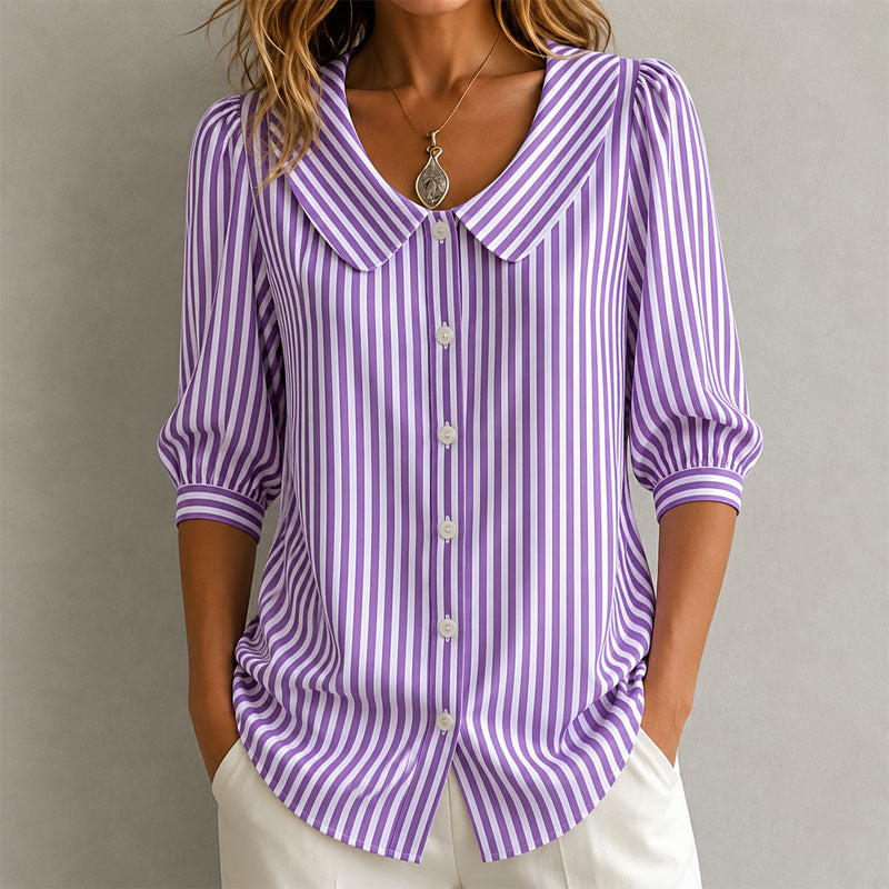 Emelia - Women's Striped Peter Pan Collar Blouse
