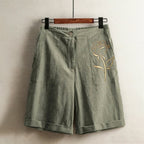 Emery - Women's Relaxed Fit Linen Floral Detail Shorts