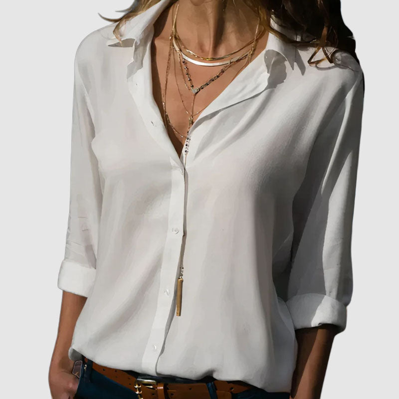 Emily - Women’s Lightweight V-Neck Button Blouse
