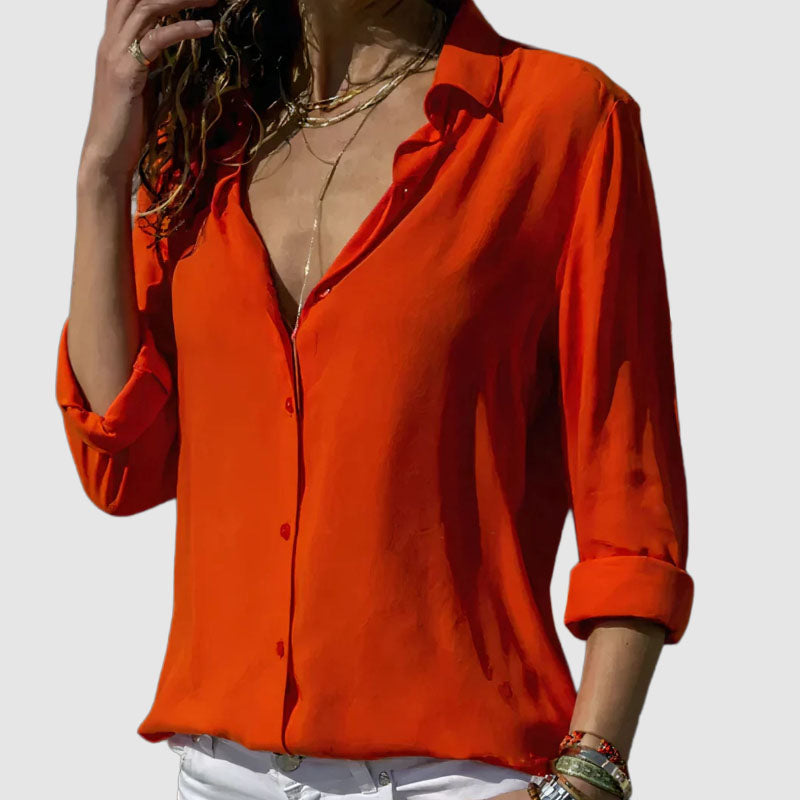 Emily - Women’s Lightweight V-Neck Button Blouse
