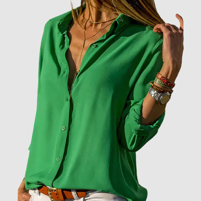 Emily - Women’s Lightweight V-Neck Button Blouse