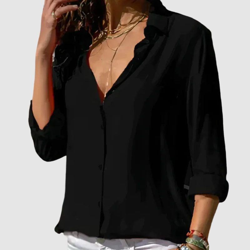 Emily - Women’s Lightweight V-Neck Button Blouse
