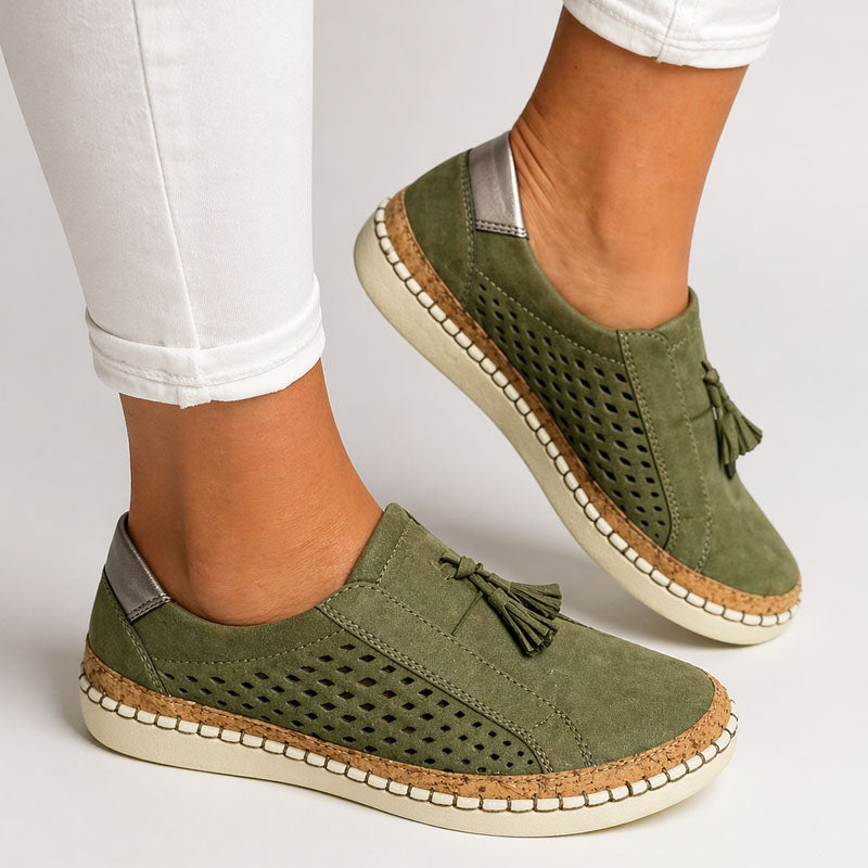 Emily - Women's Perforated Slip-On Tassel Shoes
