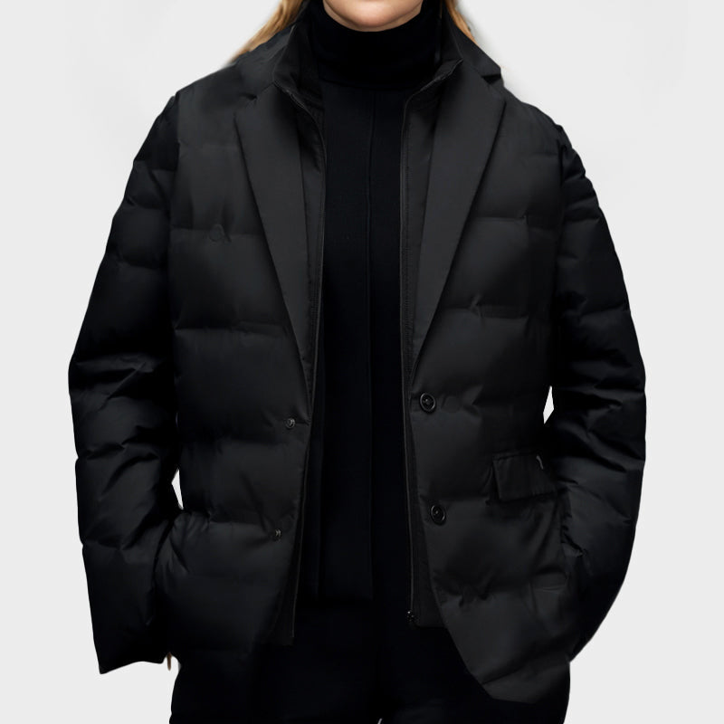 Emily - Women's Down Puffer Blazer Jacket with Lapel Collar