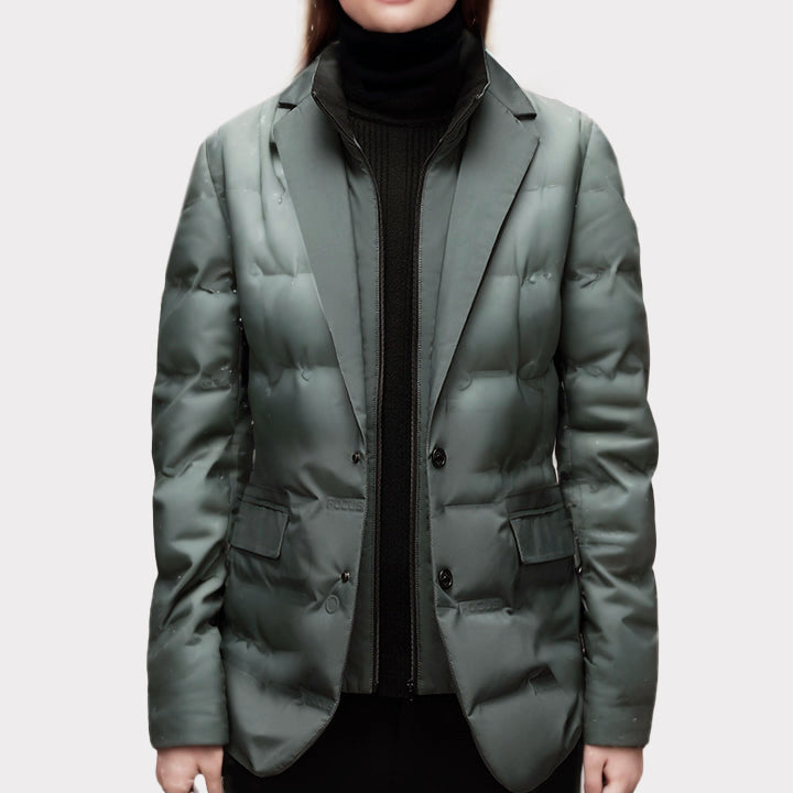 Emily - Women's Down Puffer Blazer Jacket with Lapel Collar