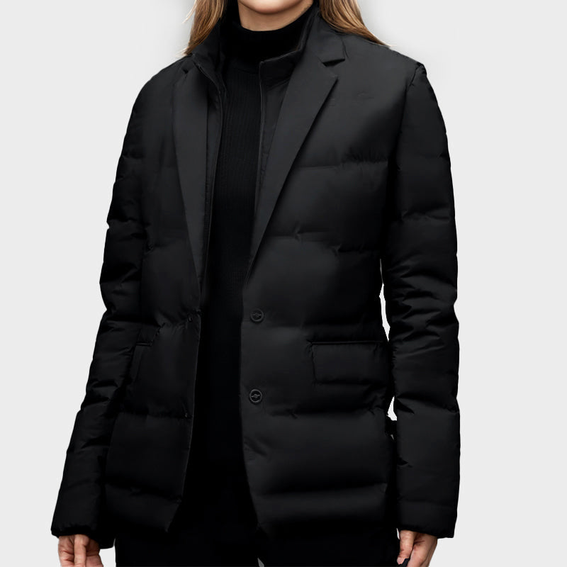 Emily - Women's Down Puffer Blazer Jacket with Lapel Collar