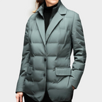 Emily - Women's Down Puffer Blazer Jacket with Lapel Collar