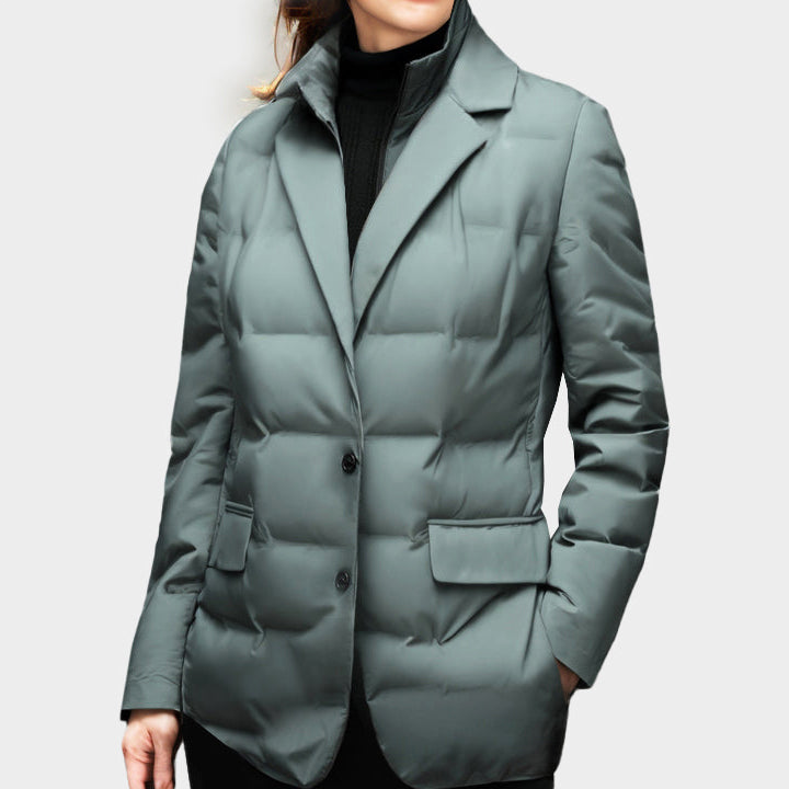 Emily - Women's Down Puffer Blazer Jacket with Lapel Collar