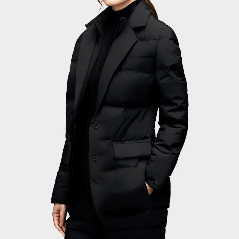 Emily - Women's Down Puffer Blazer Jacket with Lapel Collar
