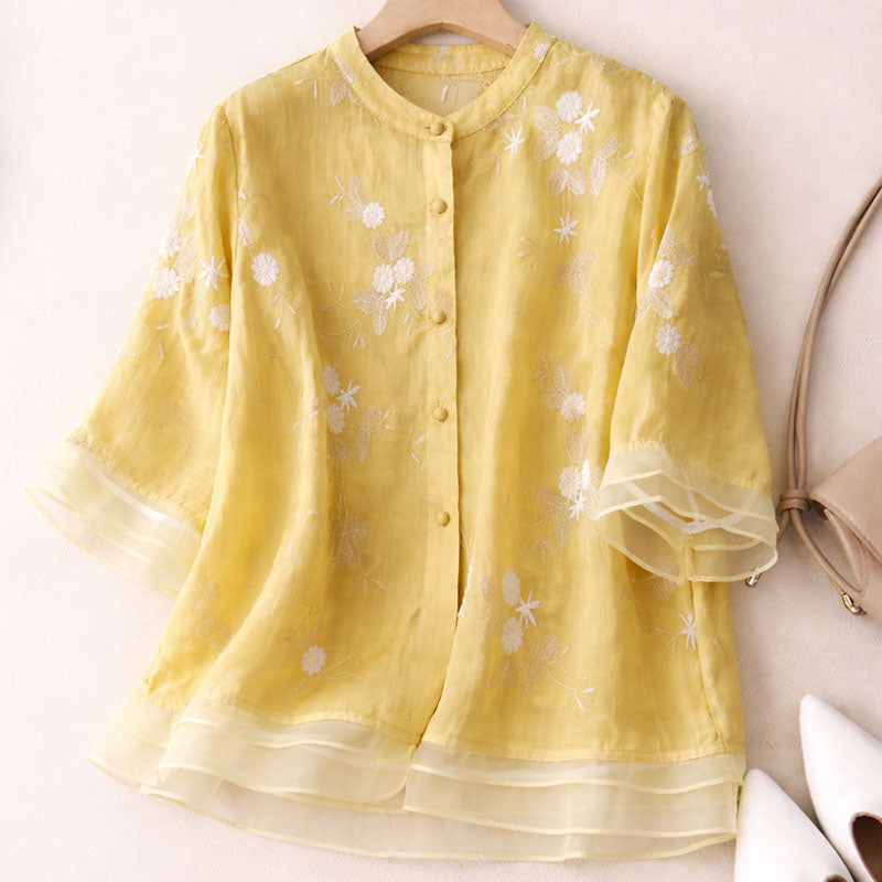 Emma -  Women’s Airy Floral Print Layered Blouse