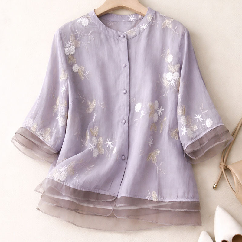 Emma -  Women’s Airy Floral Print Layered Blouse