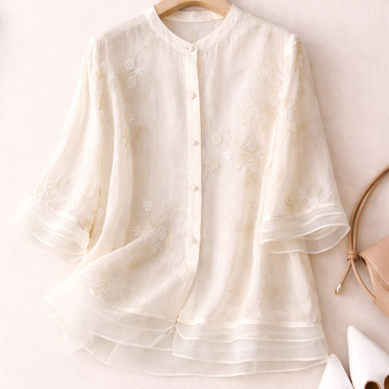 Emma -  Women’s Airy Floral Print Layered Blouse