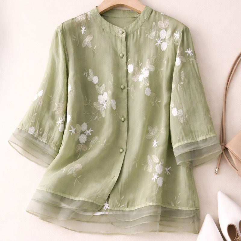 Emma -  Women’s Airy Floral Print Layered Blouse