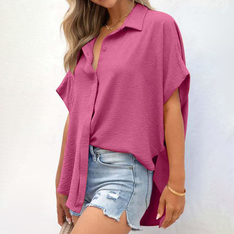 Emma - Women's Textured Button-Up Blouse with Side Slits