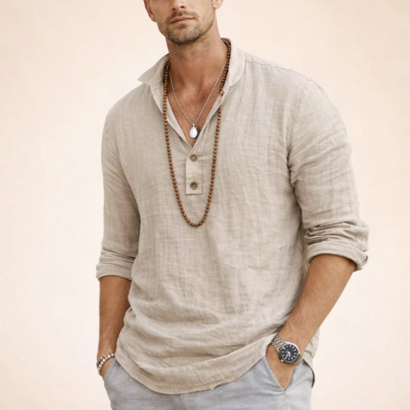 Ethan - Men's Linen Button Collar Long Sleeve Shirt