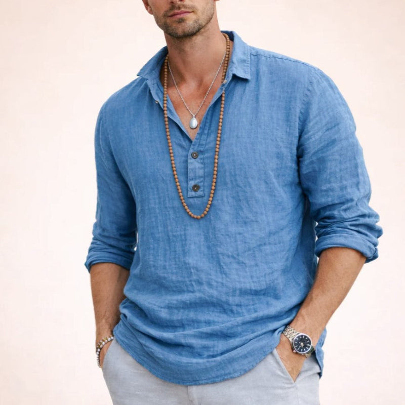 Ethan - Men's Linen Button Collar Long Sleeve Shirt