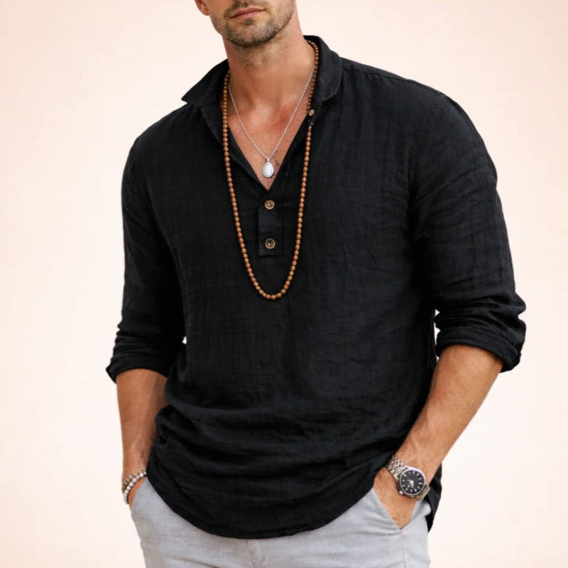 Ethan - Men's Linen Button Collar Long Sleeve Shirt