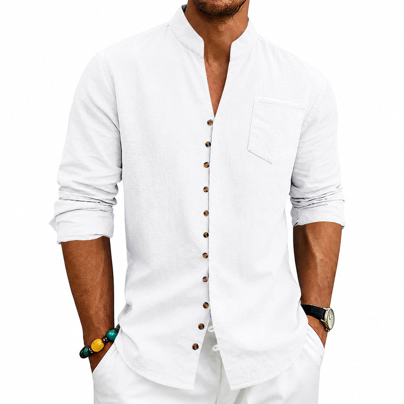 Ethan - Men's V-Neck Button Down Long Sleeve Shirt