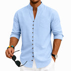Ethan - Men's V-Neck Button Down Long Sleeve Shirt