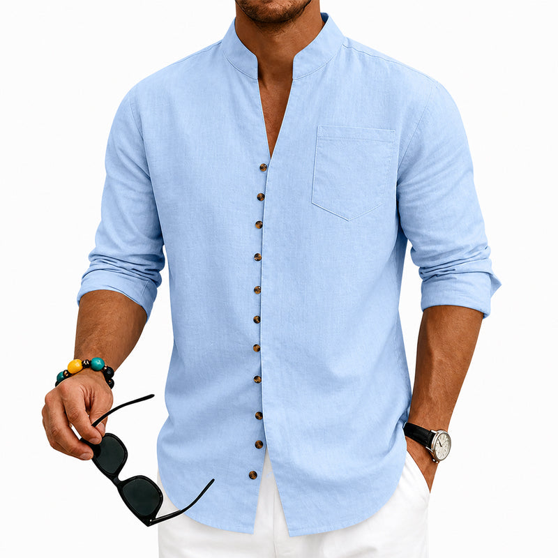 Ethan - Men's V-Neck Button Down Long Sleeve Shirt