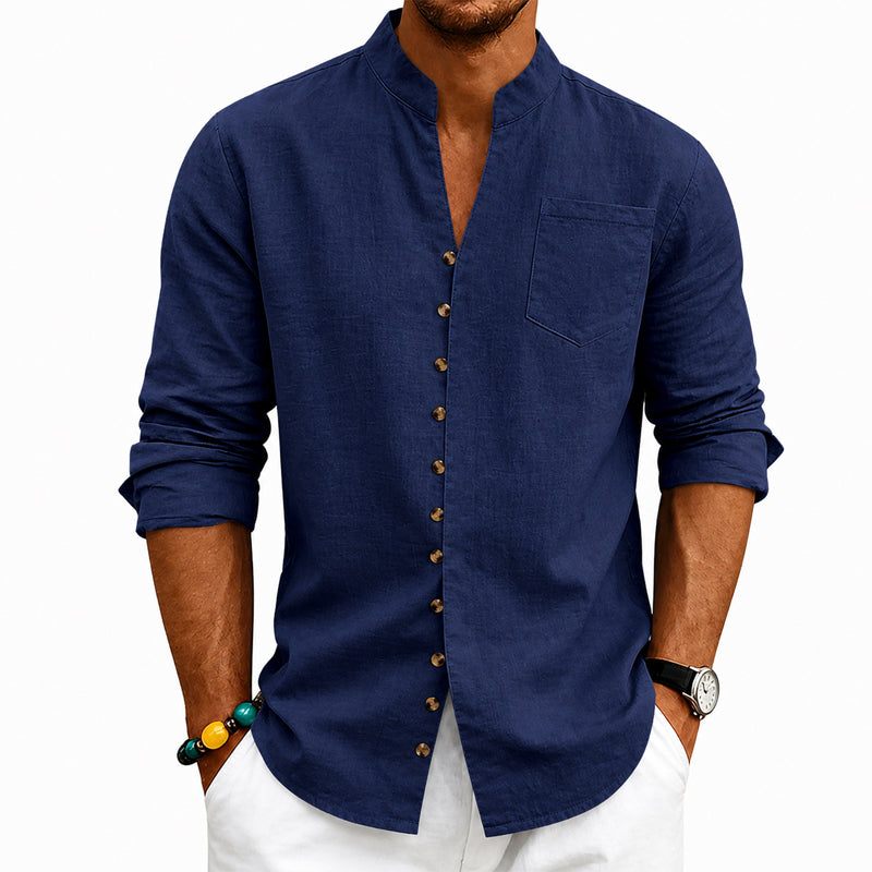 Ethan - Men's V-Neck Button Down Long Sleeve Shirt