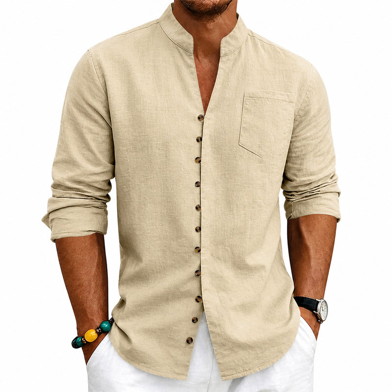 Ethan - Men's V-Neck Button Down Long Sleeve Shirt