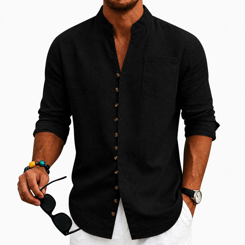 Ethan - Men's V-Neck Button Down Long Sleeve Shirt