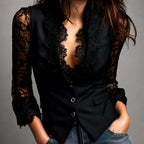 Frances - Women's Floral Lace Sleeve Fitted Blazer
