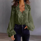 Gabrielle - Women’s Boho Lace Trim Pleated Blouse