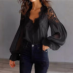 Gabrielle - Women’s Boho Lace Trim Pleated Blouse