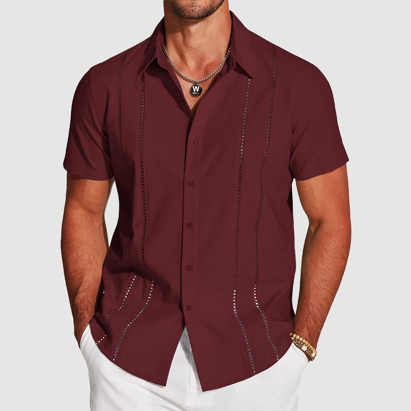 Garrett - Men's Vertical Cutout Button-Up Shirt