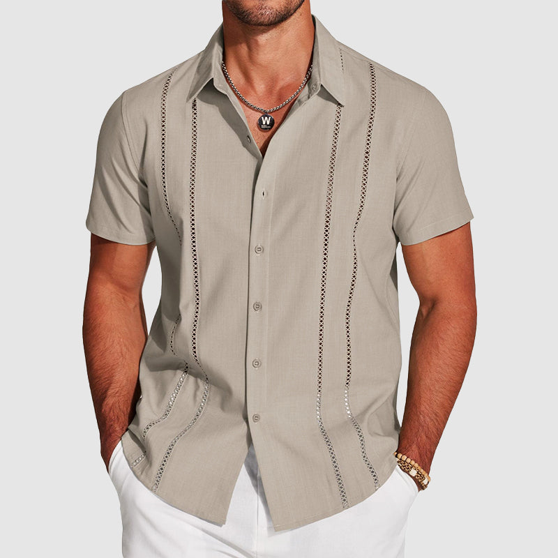 Garrett - Men's Vertical Cutout Button-Up Shirt