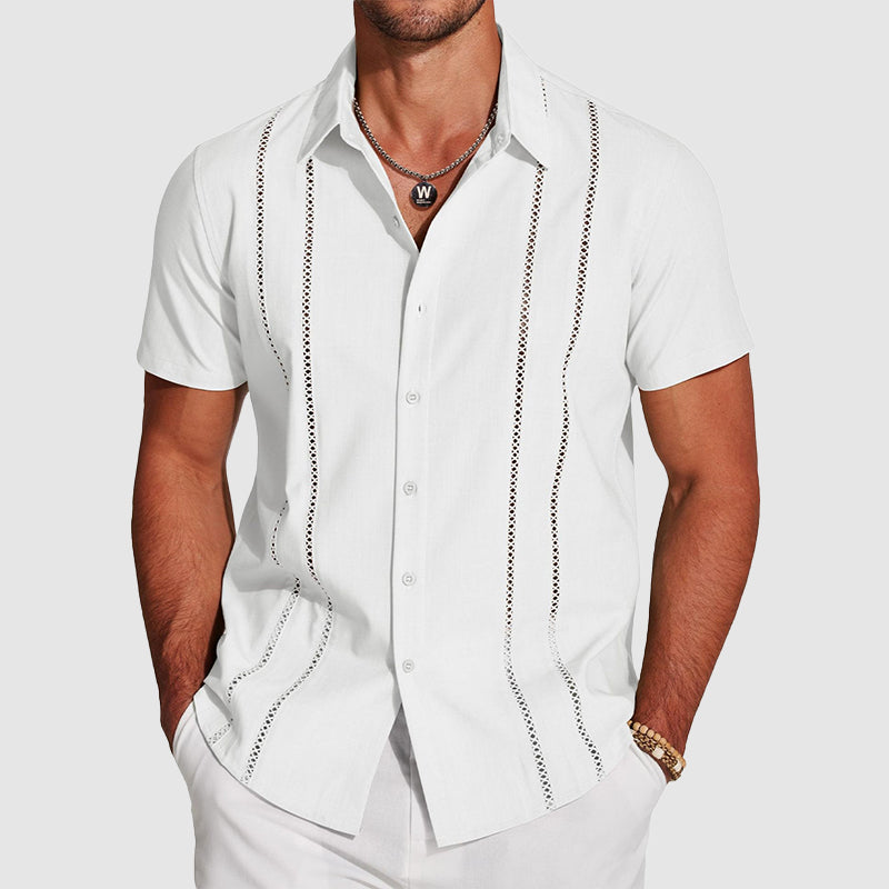 Garrett - Men's Vertical Cutout Button-Up Shirt