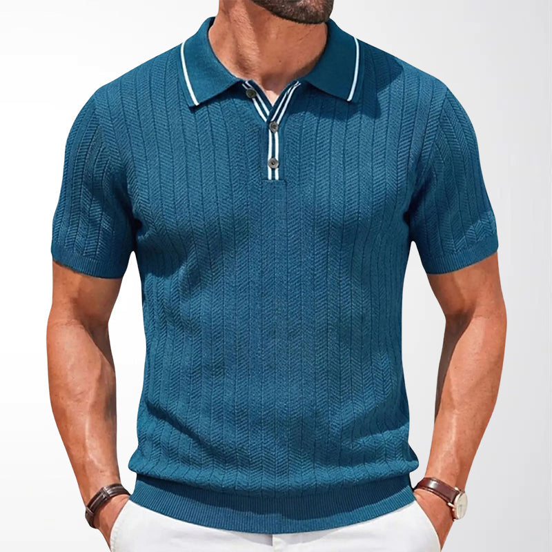 Garrett - Men's Smart Casual Textured Short Sleeve Polo Shirt
