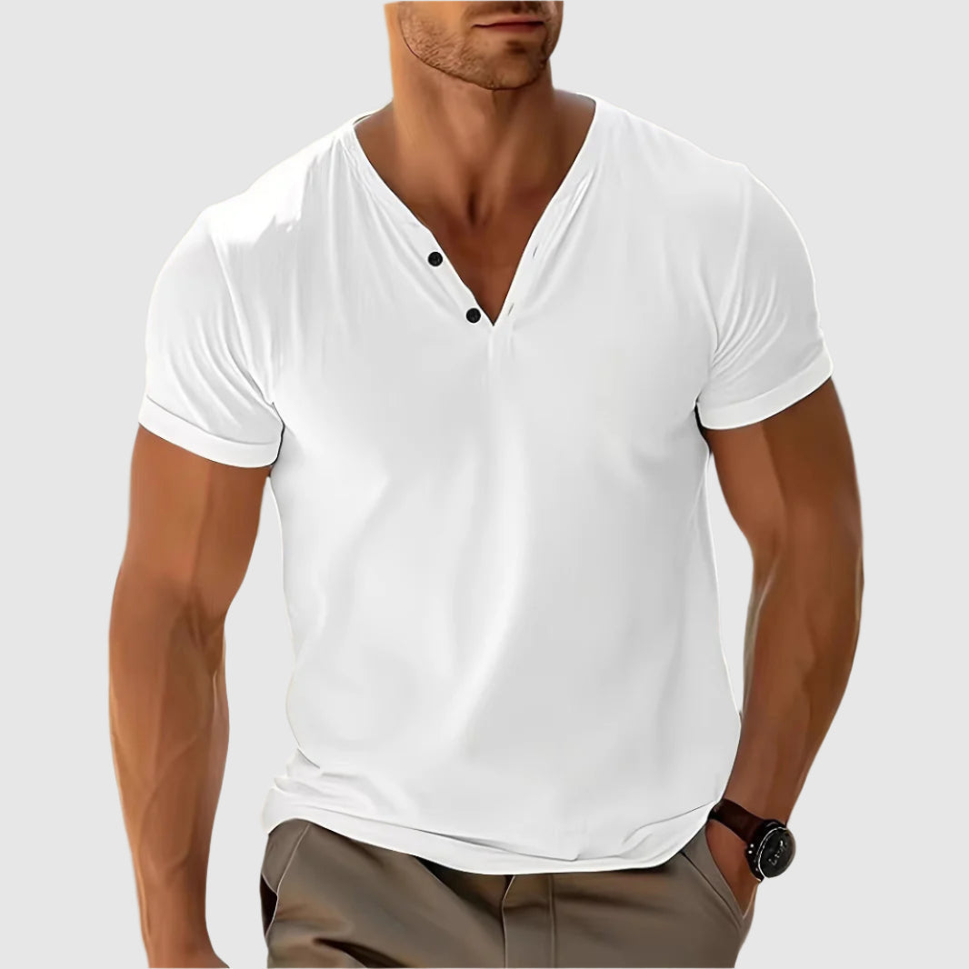 Gavin - Men's Button Detail V-Neck T-Shirt