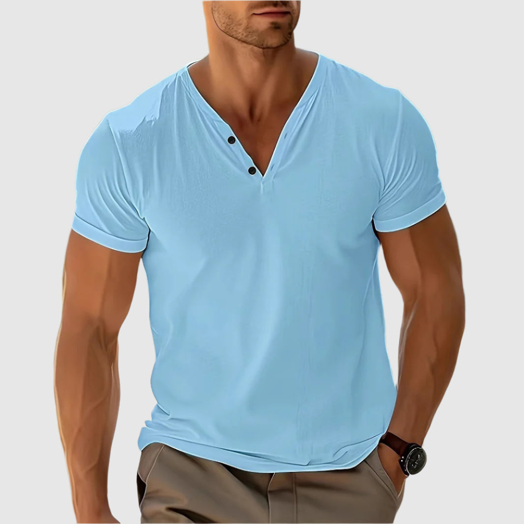 Gavin - Men's Button Detail V-Neck T-Shirt