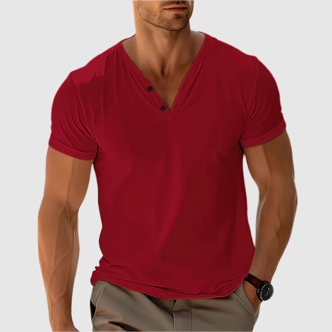 Gavin - Men's Button Detail V-Neck T-Shirt