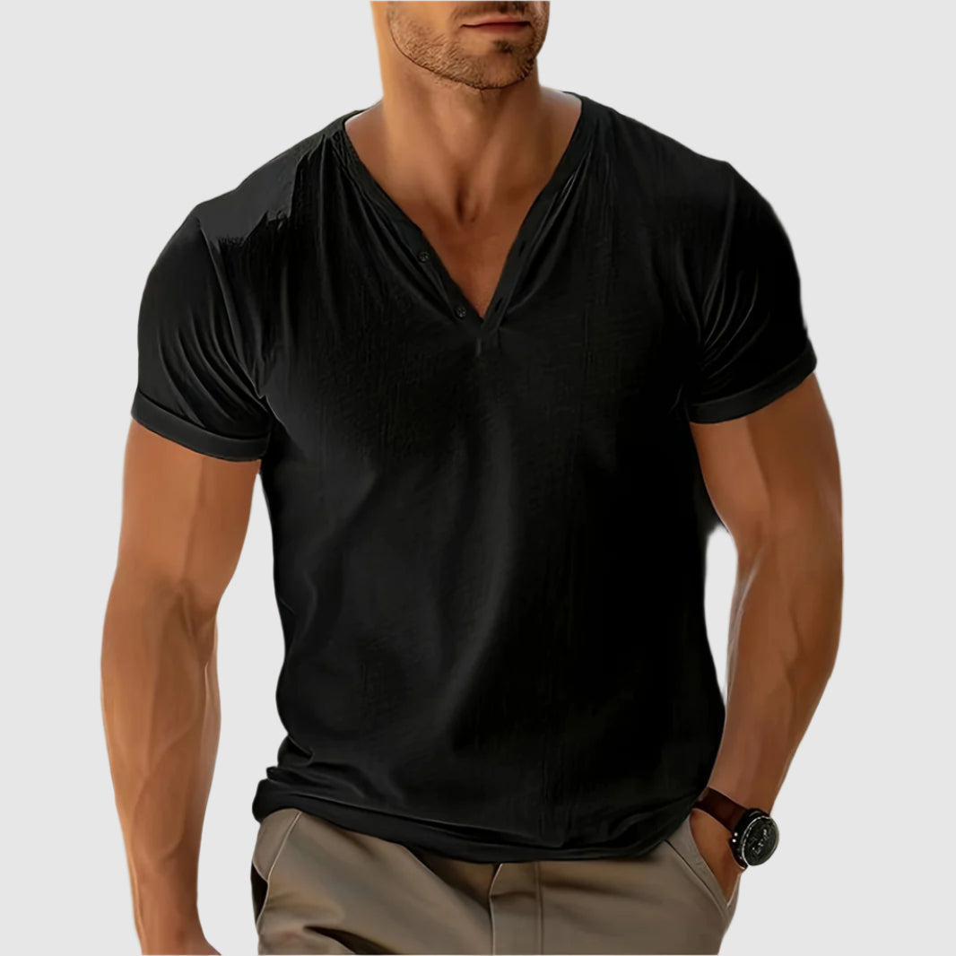 Gavin - Men's Button Detail V-Neck T-Shirt