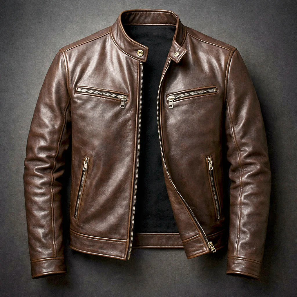 Gavin - Men's Zip-Front Leather Jacket with Chest Pockets