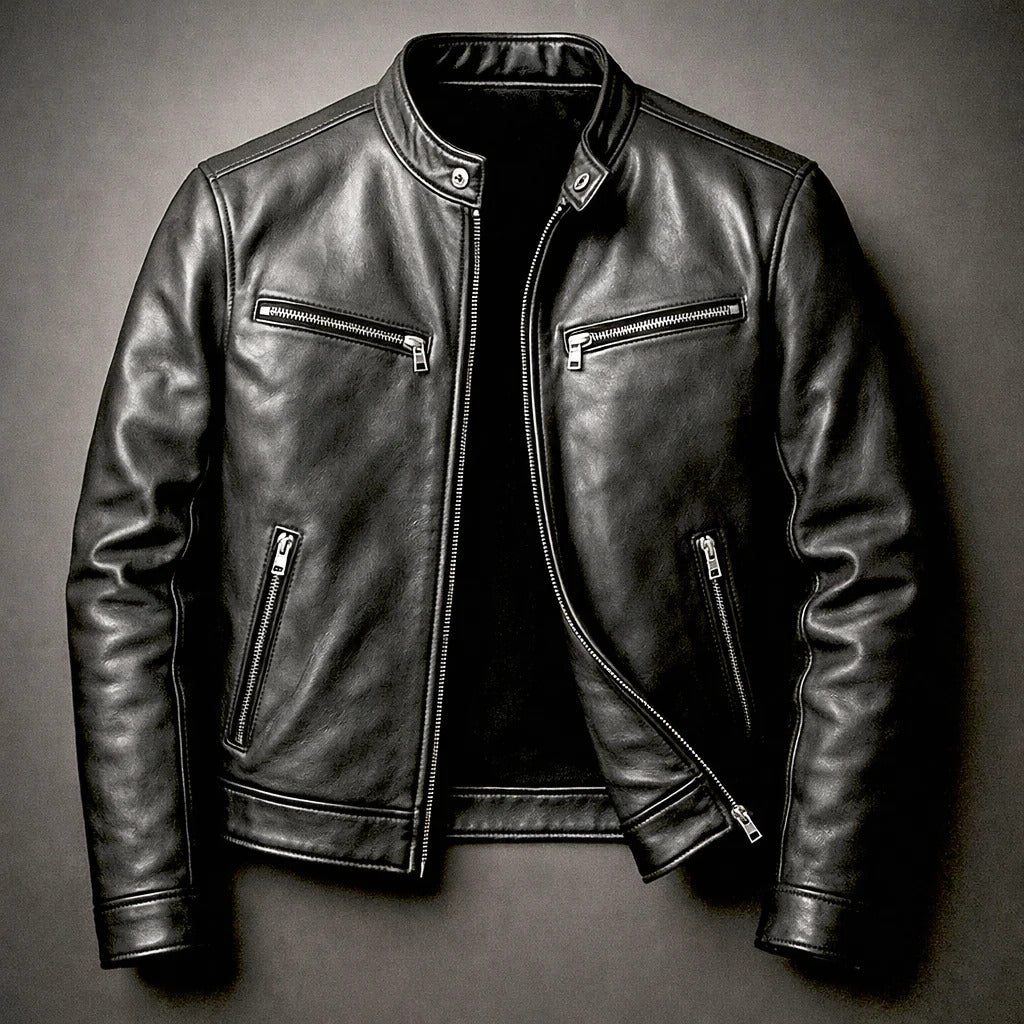 Gavin - Men's Zip-Front Leather Jacket with Chest Pockets