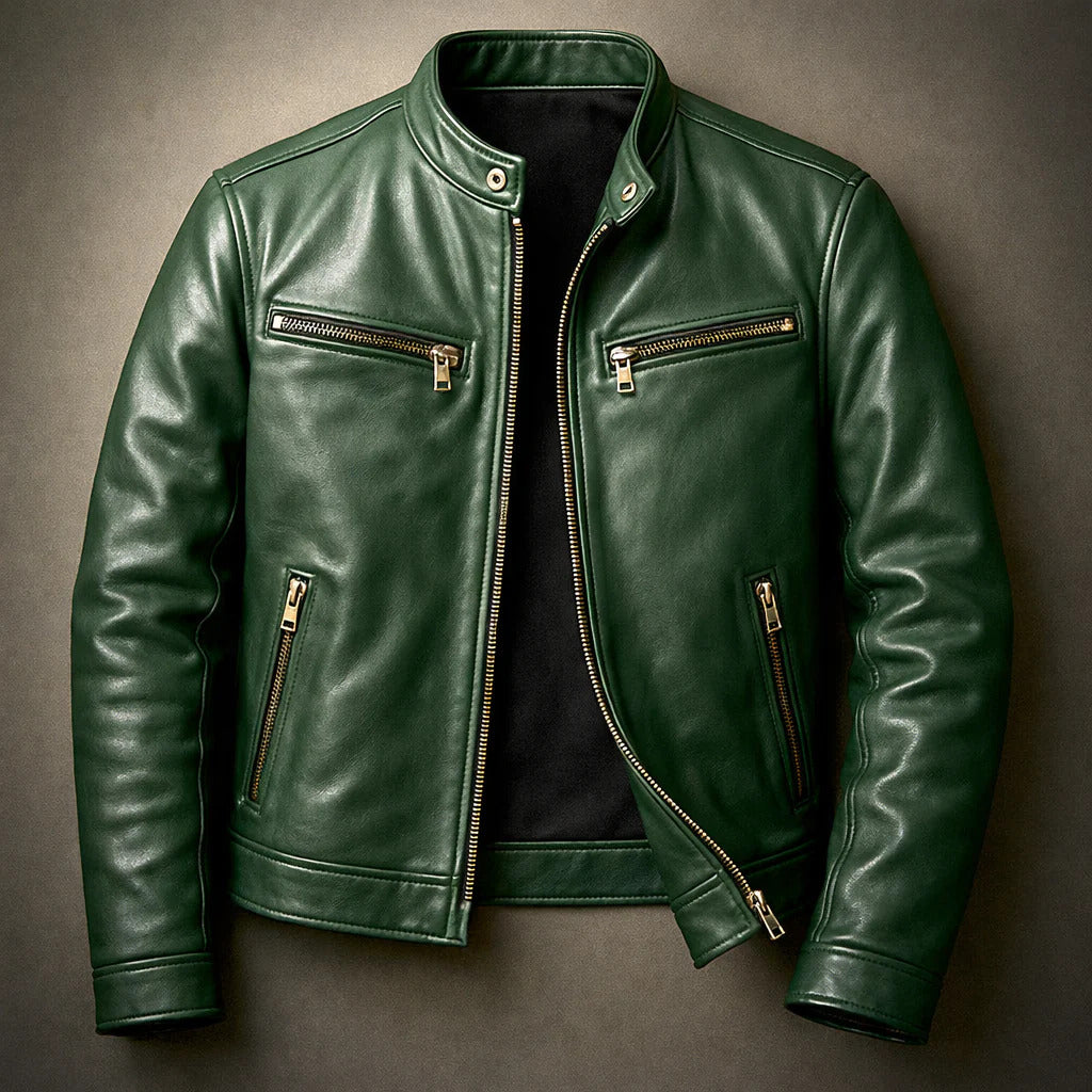 Gavin - Men's Zip-Front Leather Jacket with Chest Pockets