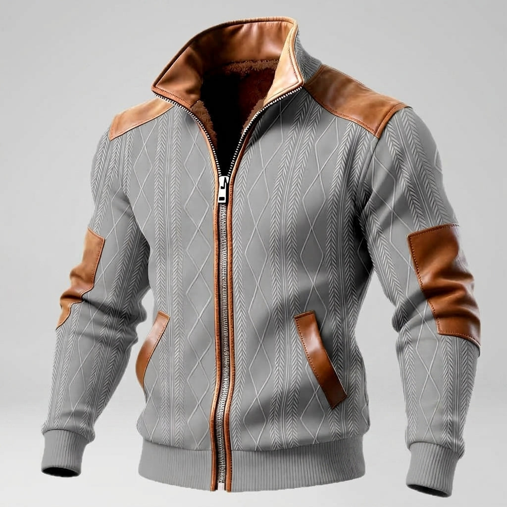 Maxwell - Men's Textured Zip-Up Jacket with Elbow Patches
