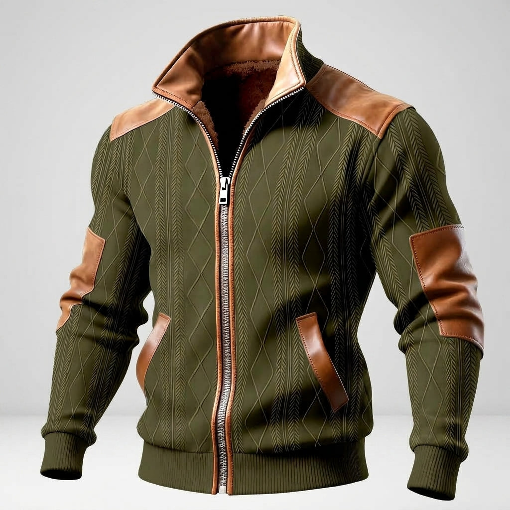 Maxwell - Men's Textured Zip-Up Jacket with Elbow Patches