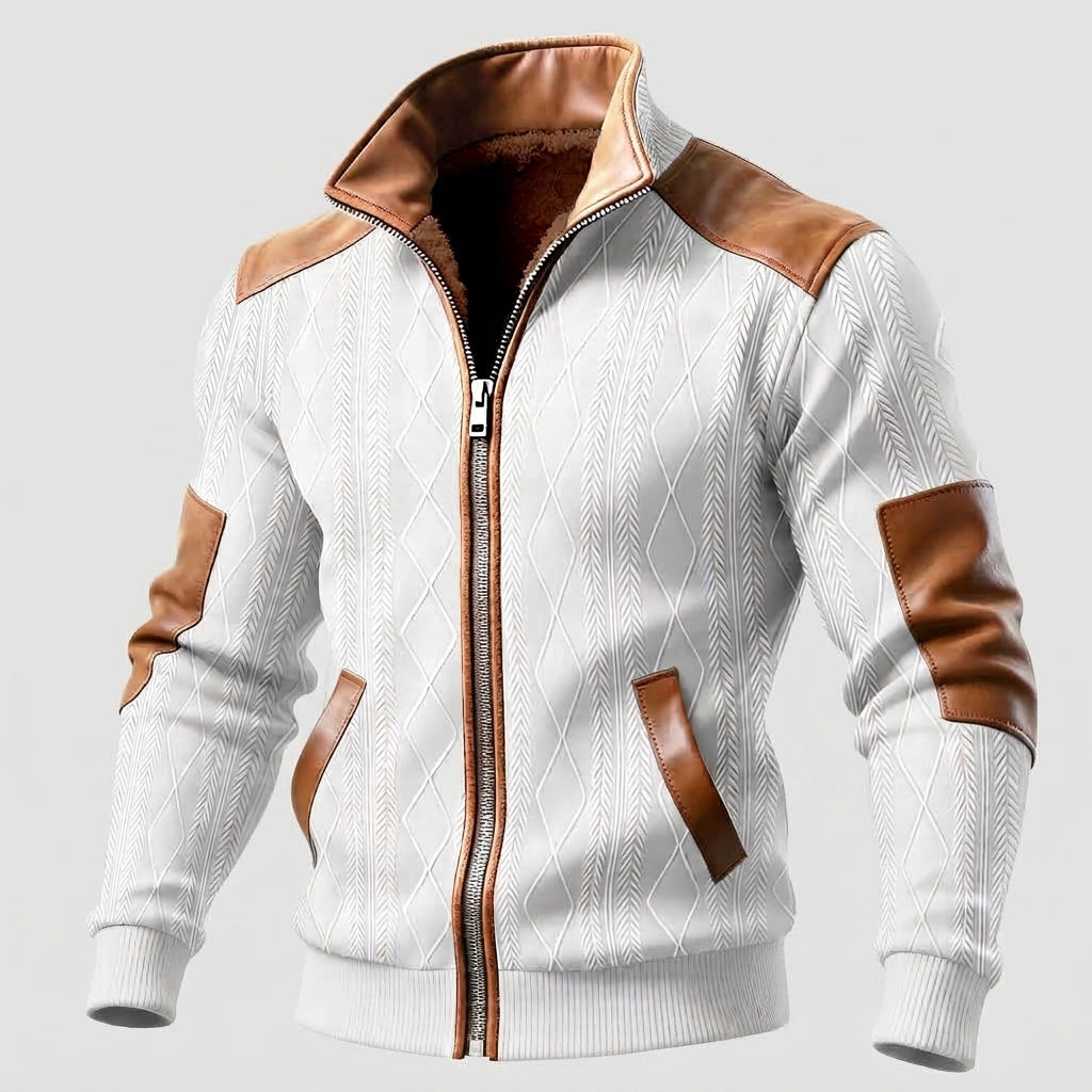 Maxwell - Men's Textured Zip-Up Jacket with Elbow Patches