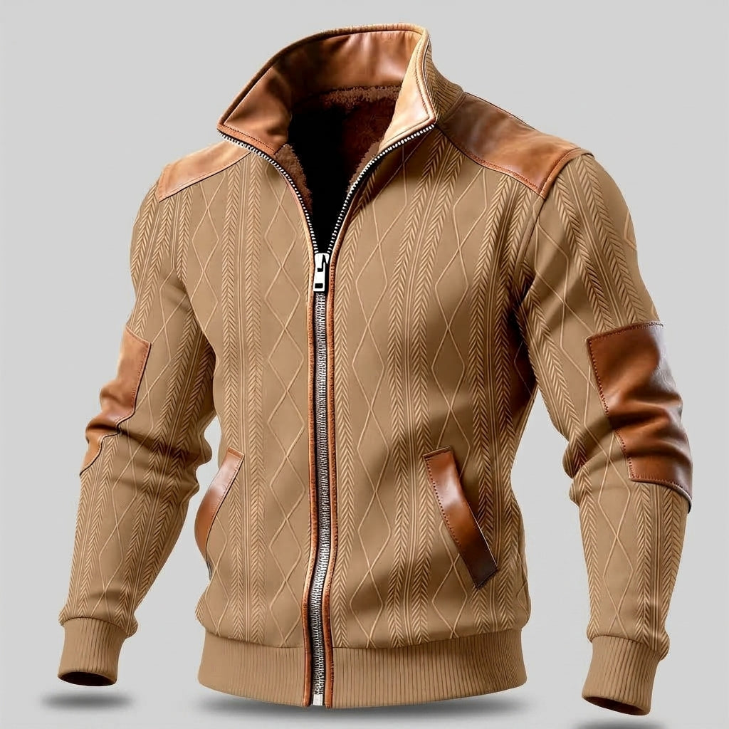 Maxwell - Men's Textured Zip-Up Jacket with Elbow Patches
