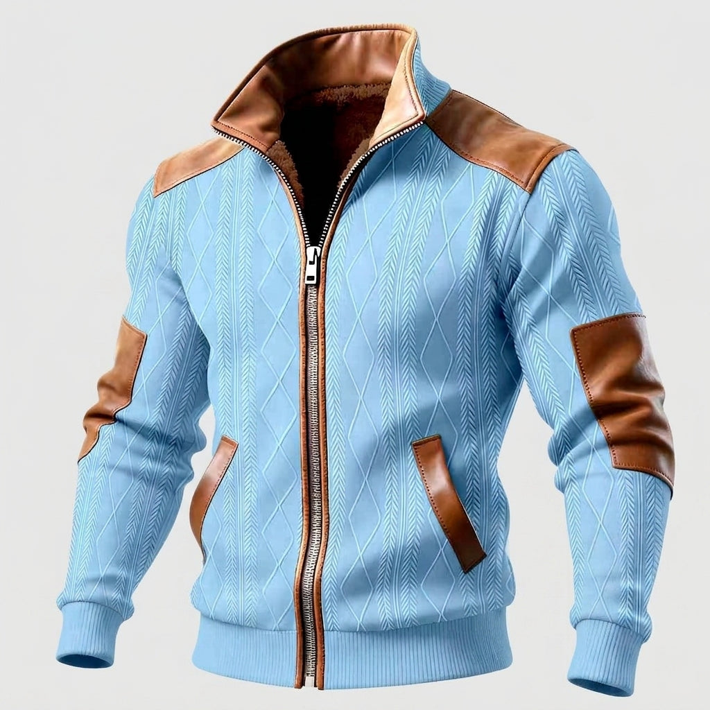 Maxwell - Men's Textured Zip-Up Jacket with Elbow Patches