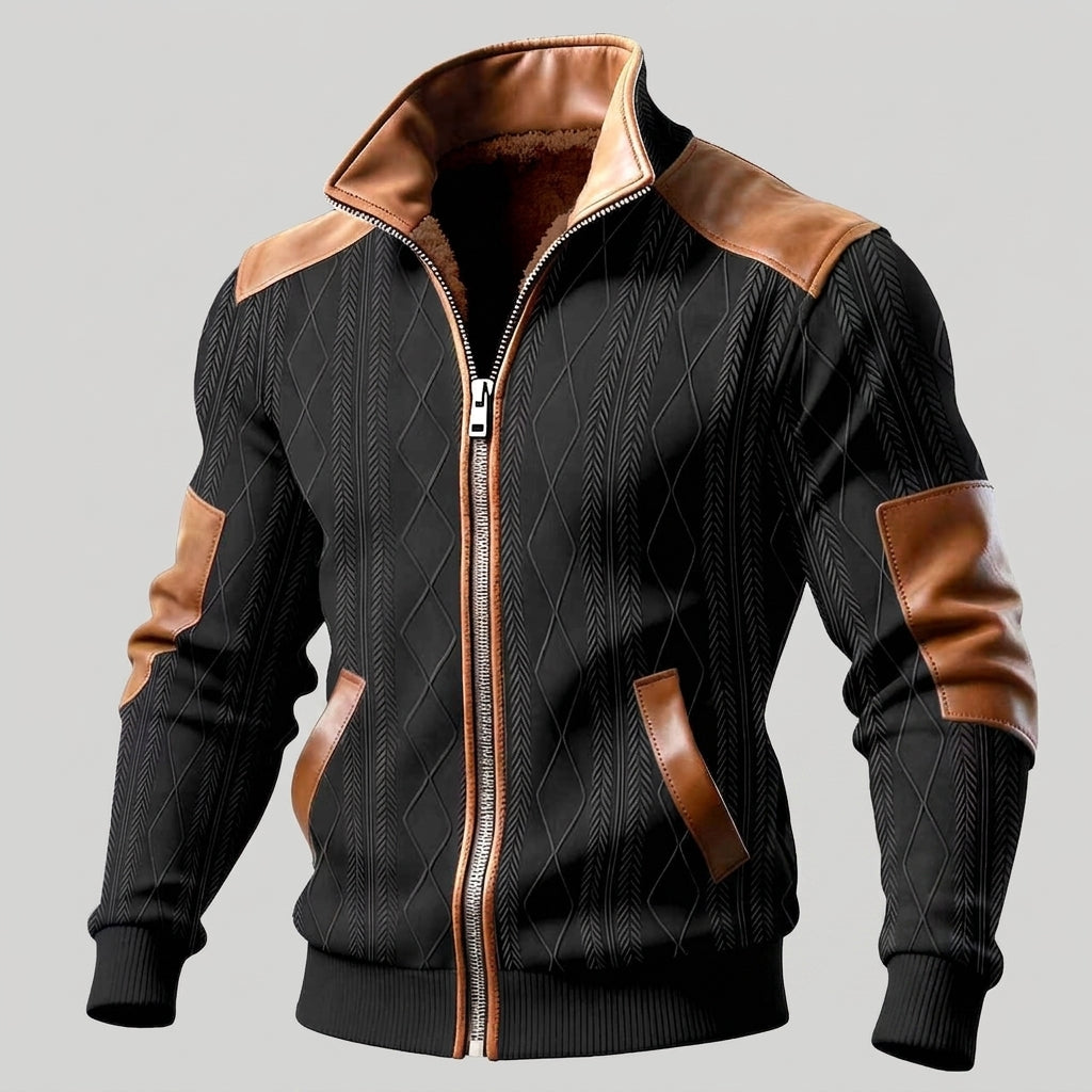 Maxwell - Men's Textured Zip-Up Jacket with Elbow Patches
