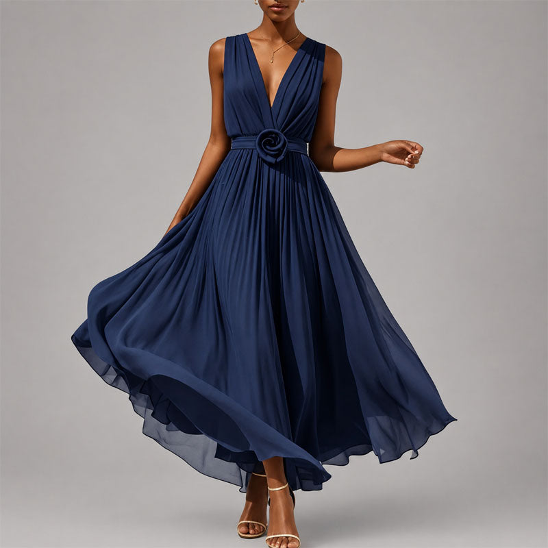 Gemma - Women's Pleated Deep V Midi Dress
