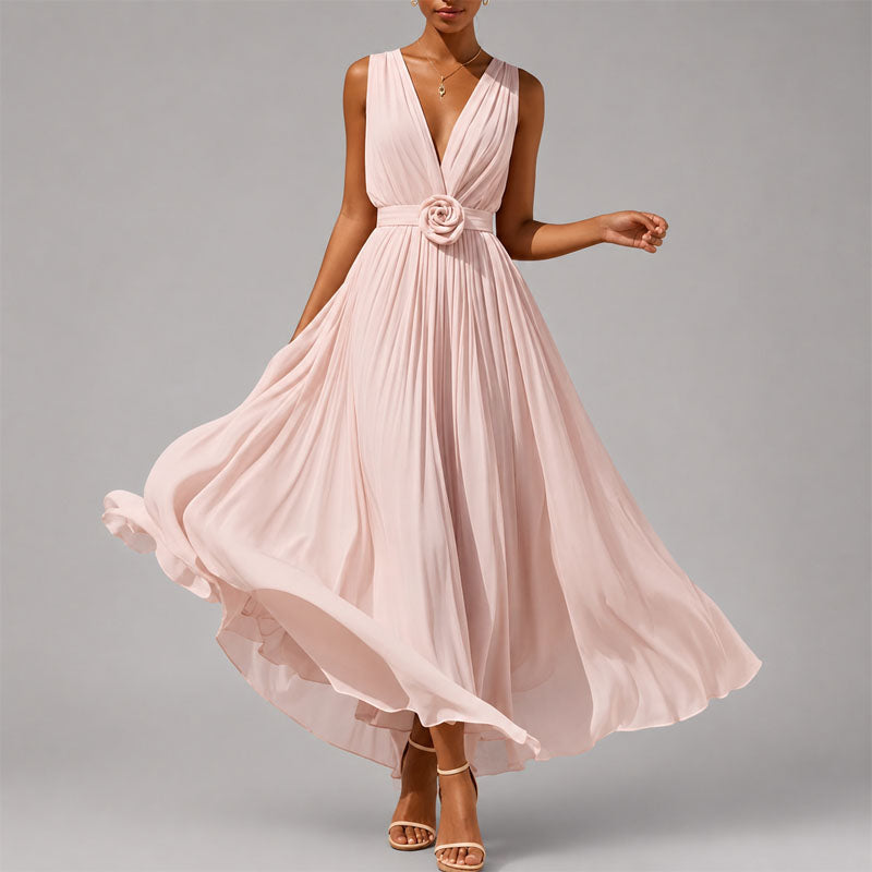 Gemma - Women's Pleated Deep V Midi Dress